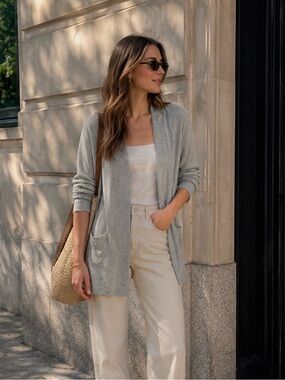 DONNI. Light Gray Ribbed Cardigan